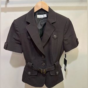 Eli Tahari button up belted blazer jacket size 4 brown
